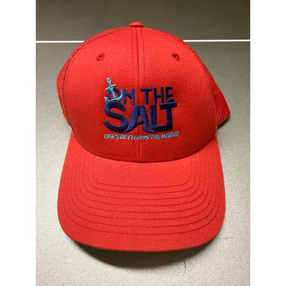 On The Salt Red Trucker Hat Anchor Life's Better On The Water Snapback Mesh Cap